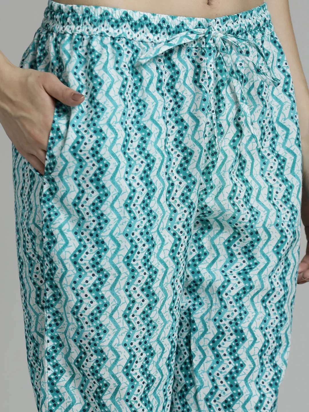 Pure Cotton Printed Sky Blue Suit Set
