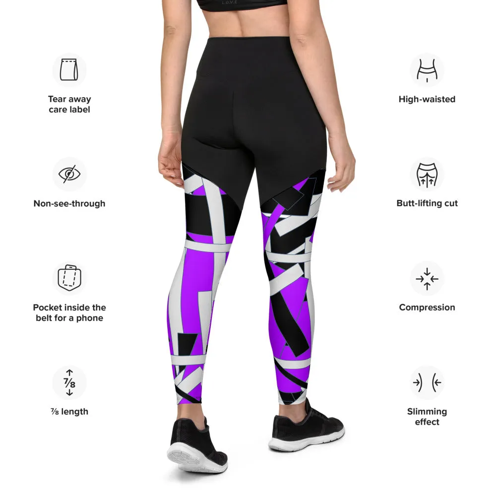 Purple Geometric Sports Leggings