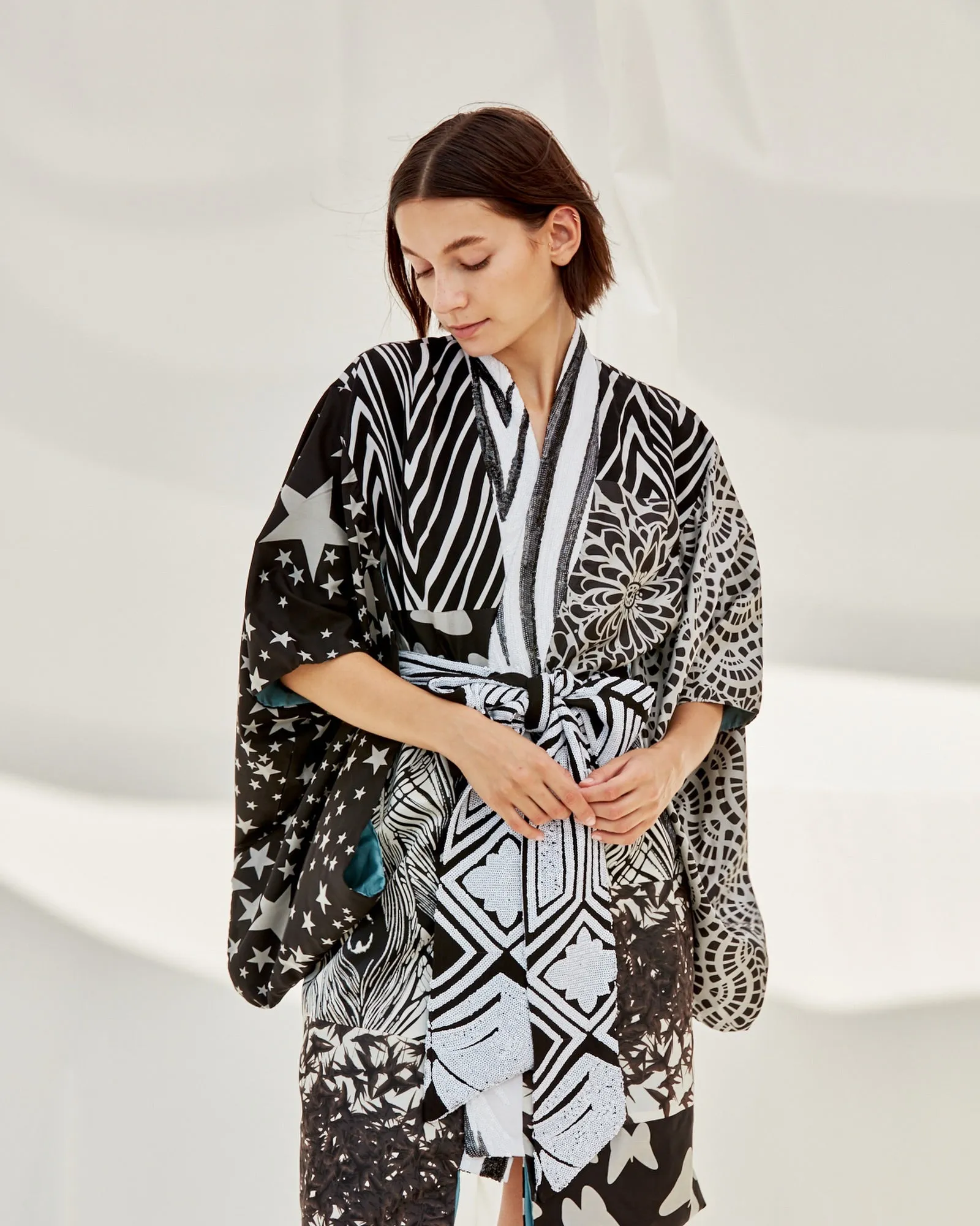 Purple Haze Kimono - Black & White