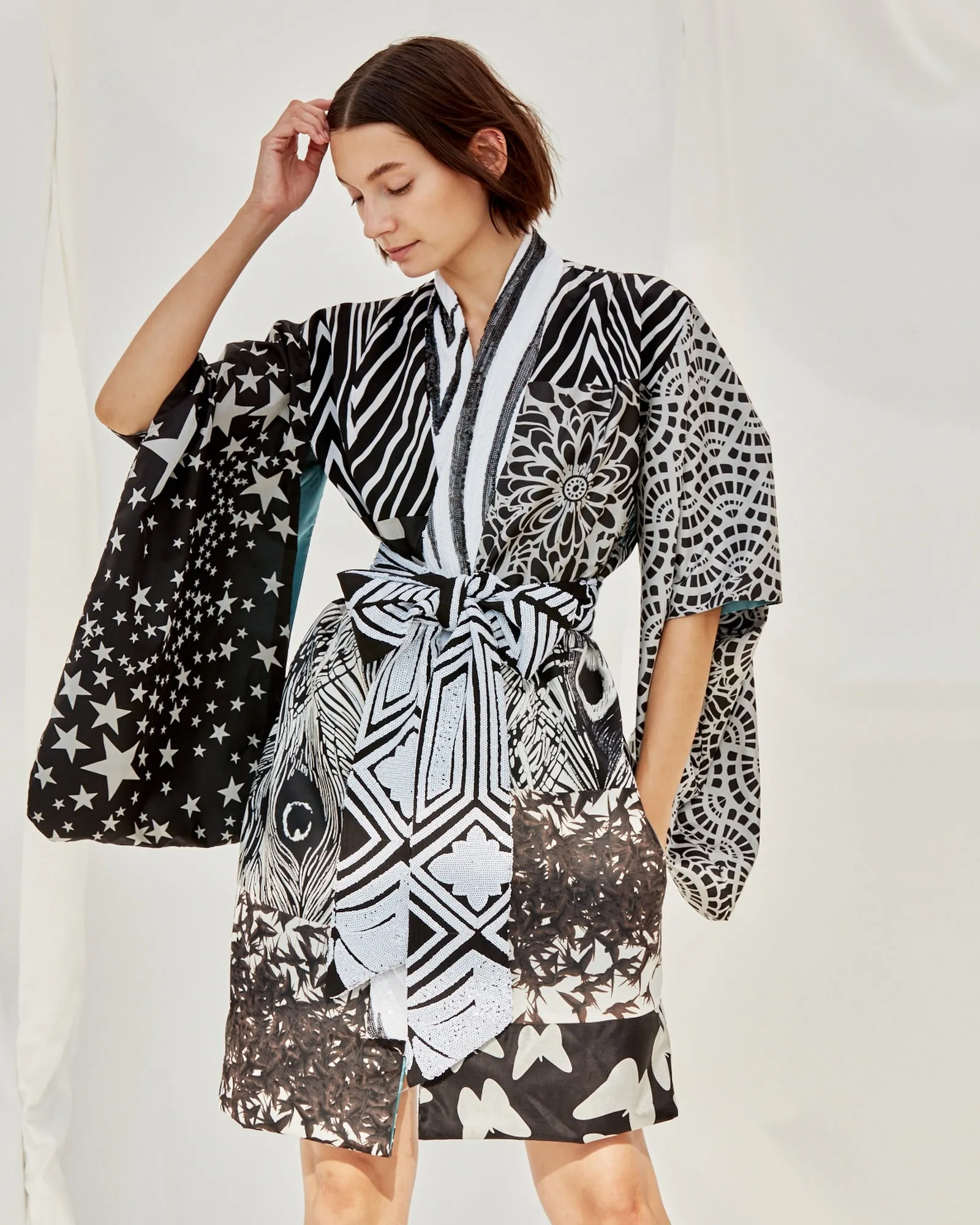 Purple Haze Kimono - Black & White