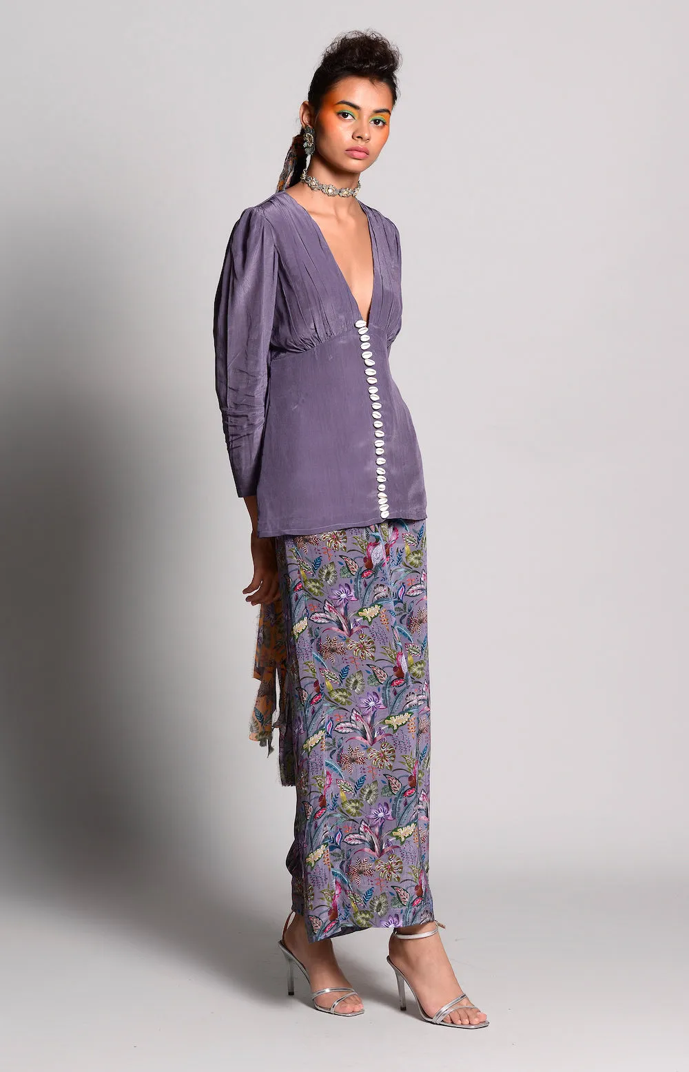 Purple Printed Top With Pants