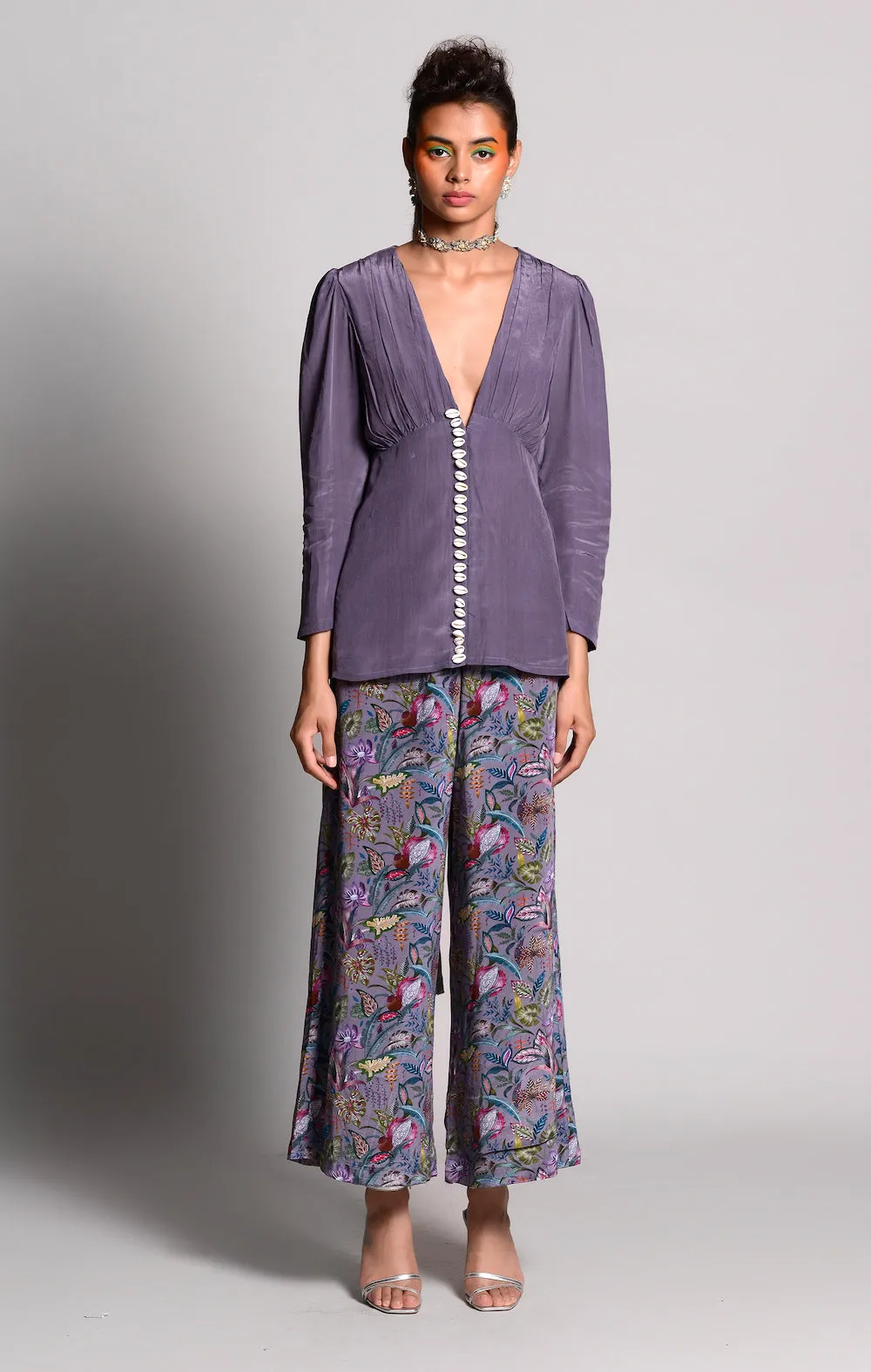 Purple Printed Top With Pants