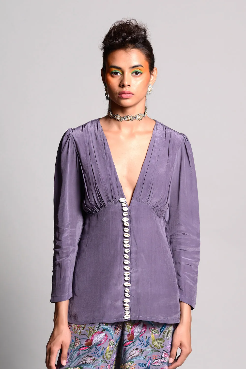 Purple Printed Top With Pants