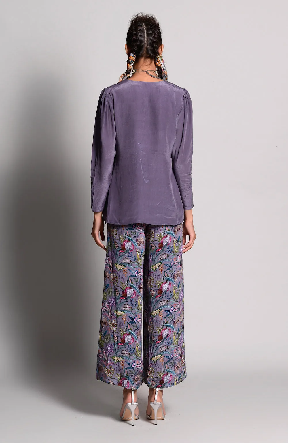 Purple Printed Top With Pants
