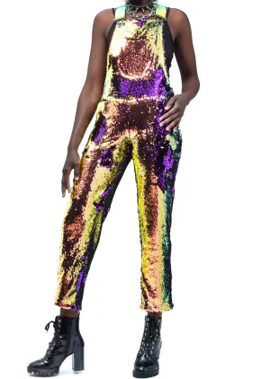 Purple Rain Straight Leg Sequin Overalls