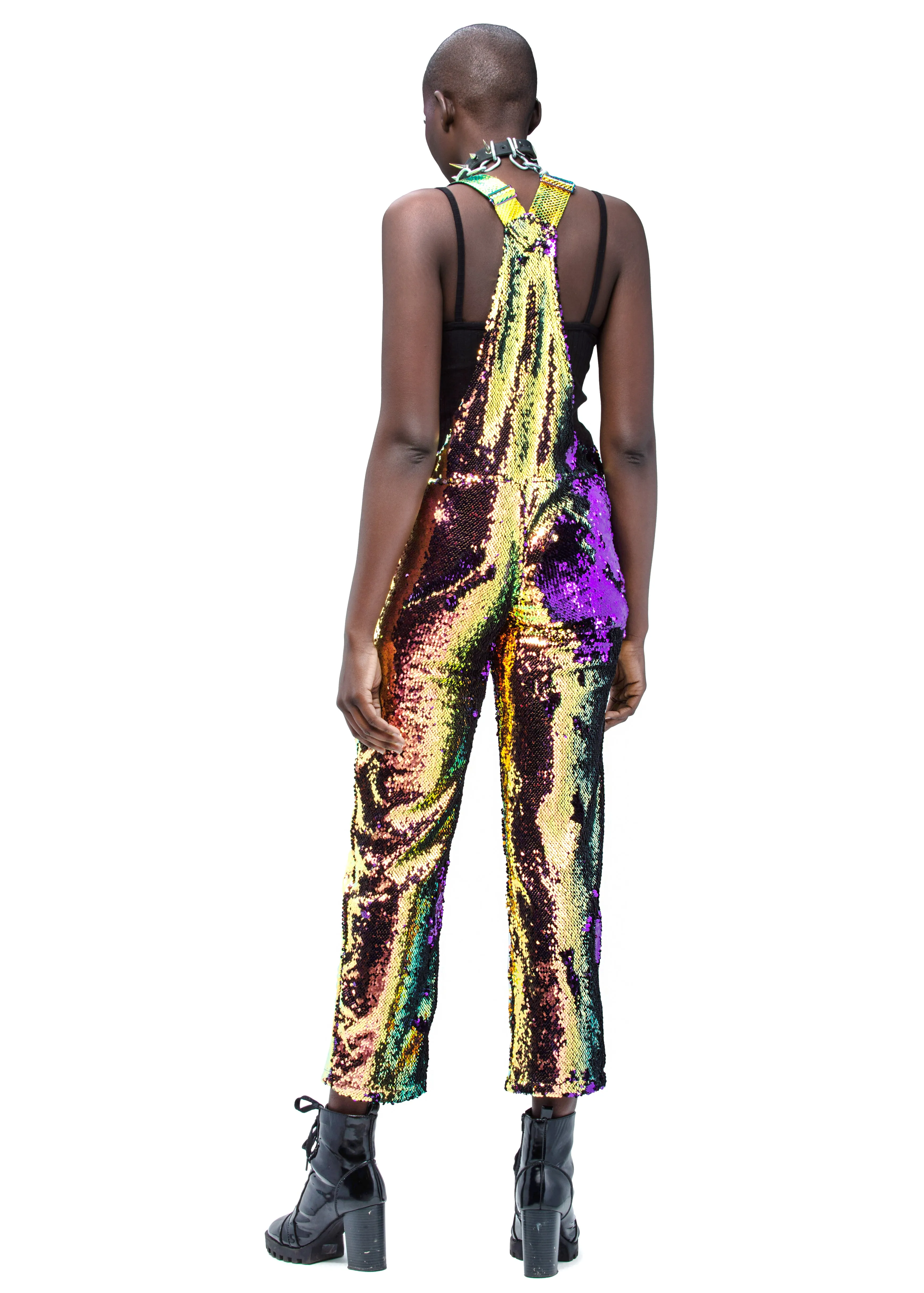 Purple Rain Straight Leg Sequin Overalls