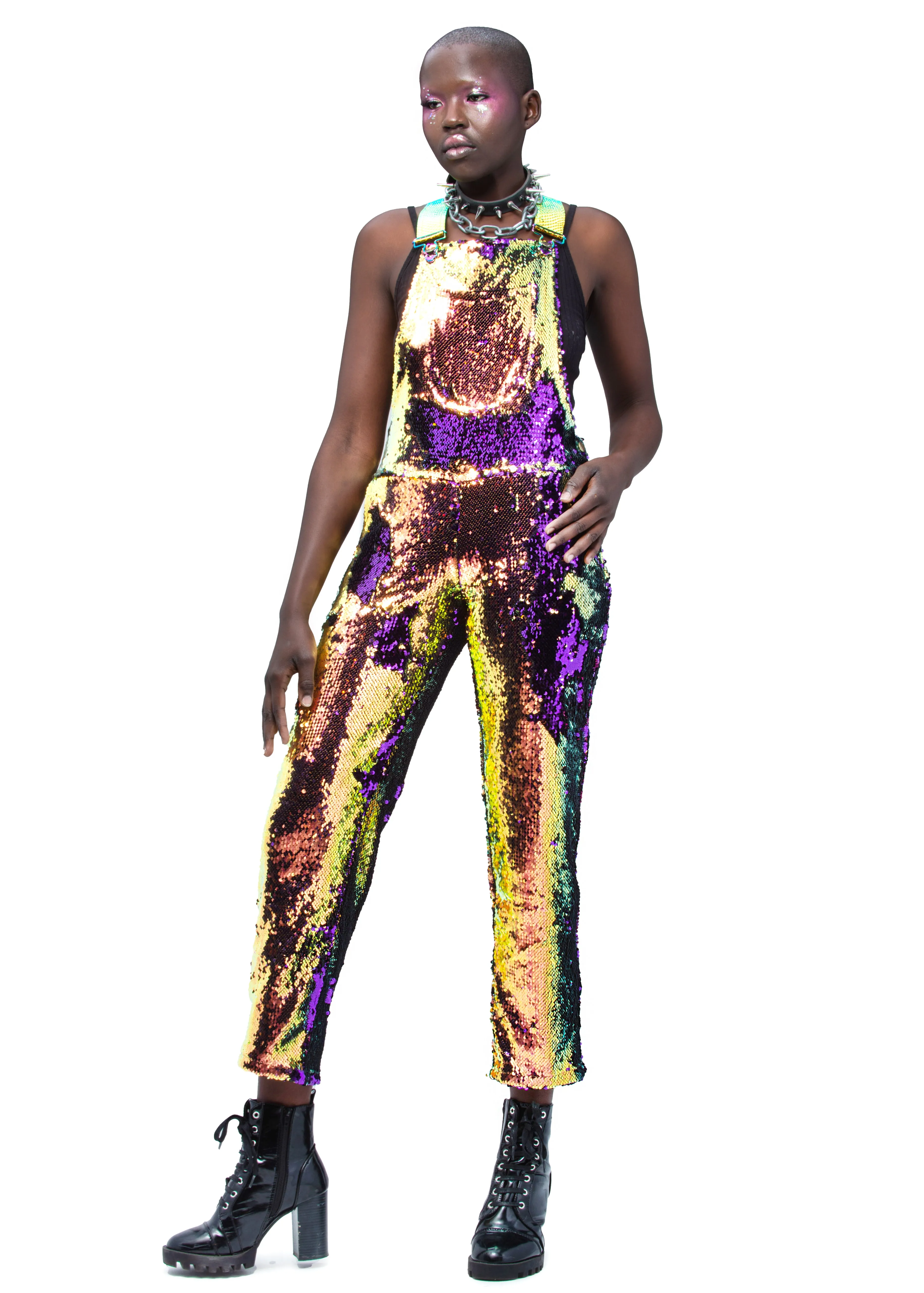 Purple Rain Straight Leg Sequin Overalls