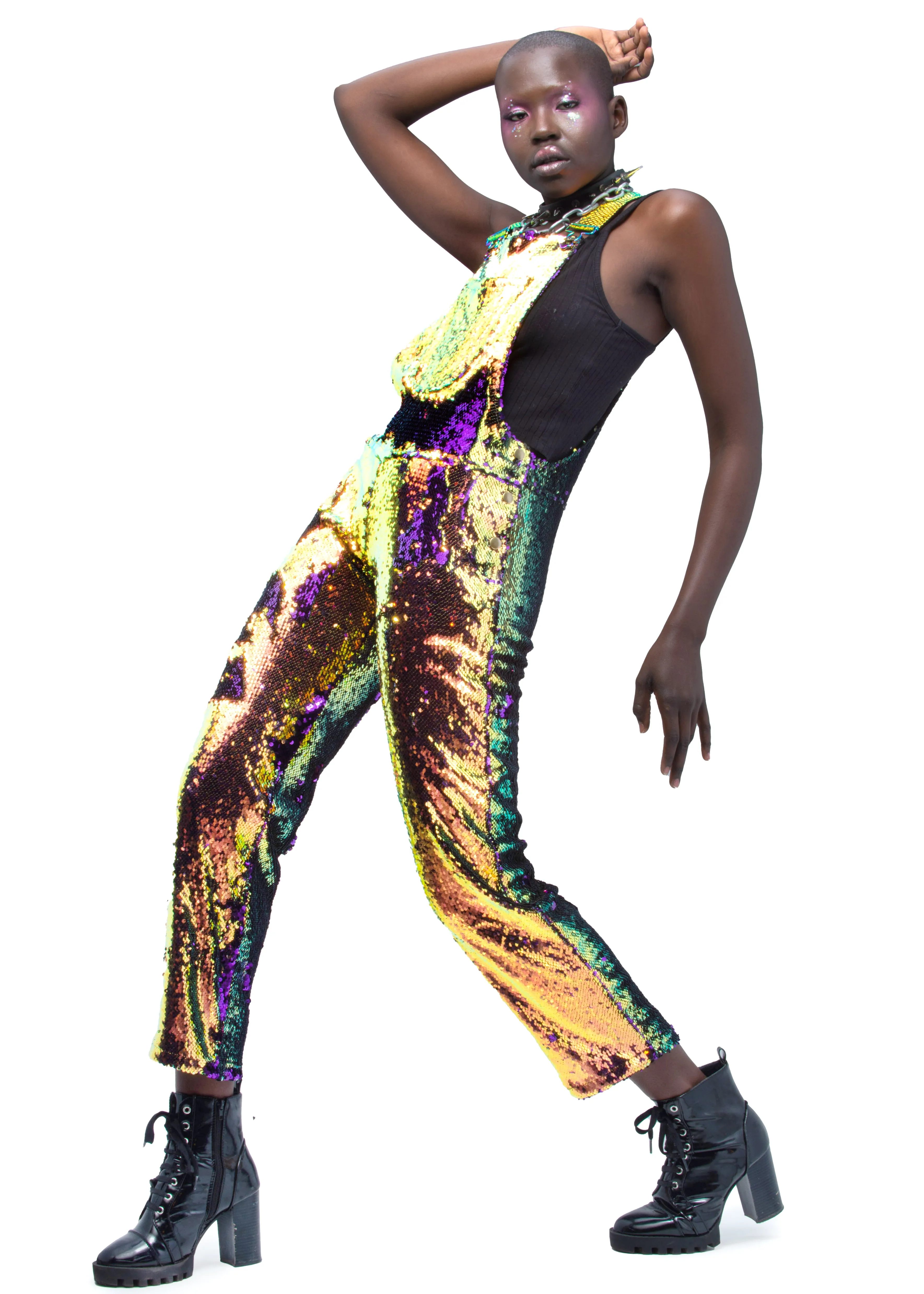 Purple Rain Straight Leg Sequin Overalls