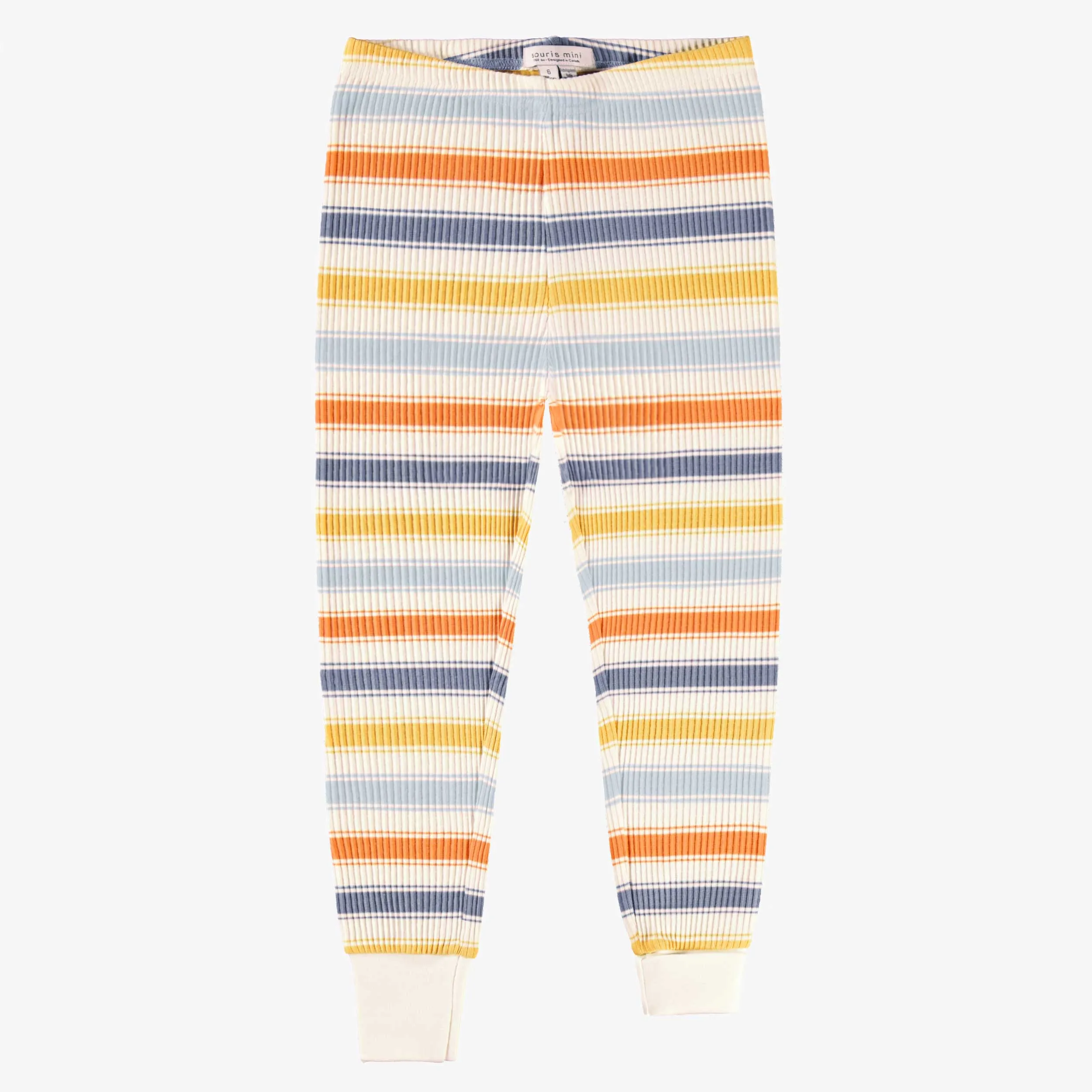 Pyjama deux pièces crème en tricot côtelé à rayures, enfant || Cream rib-knit two-piece pajamas with stripes, child