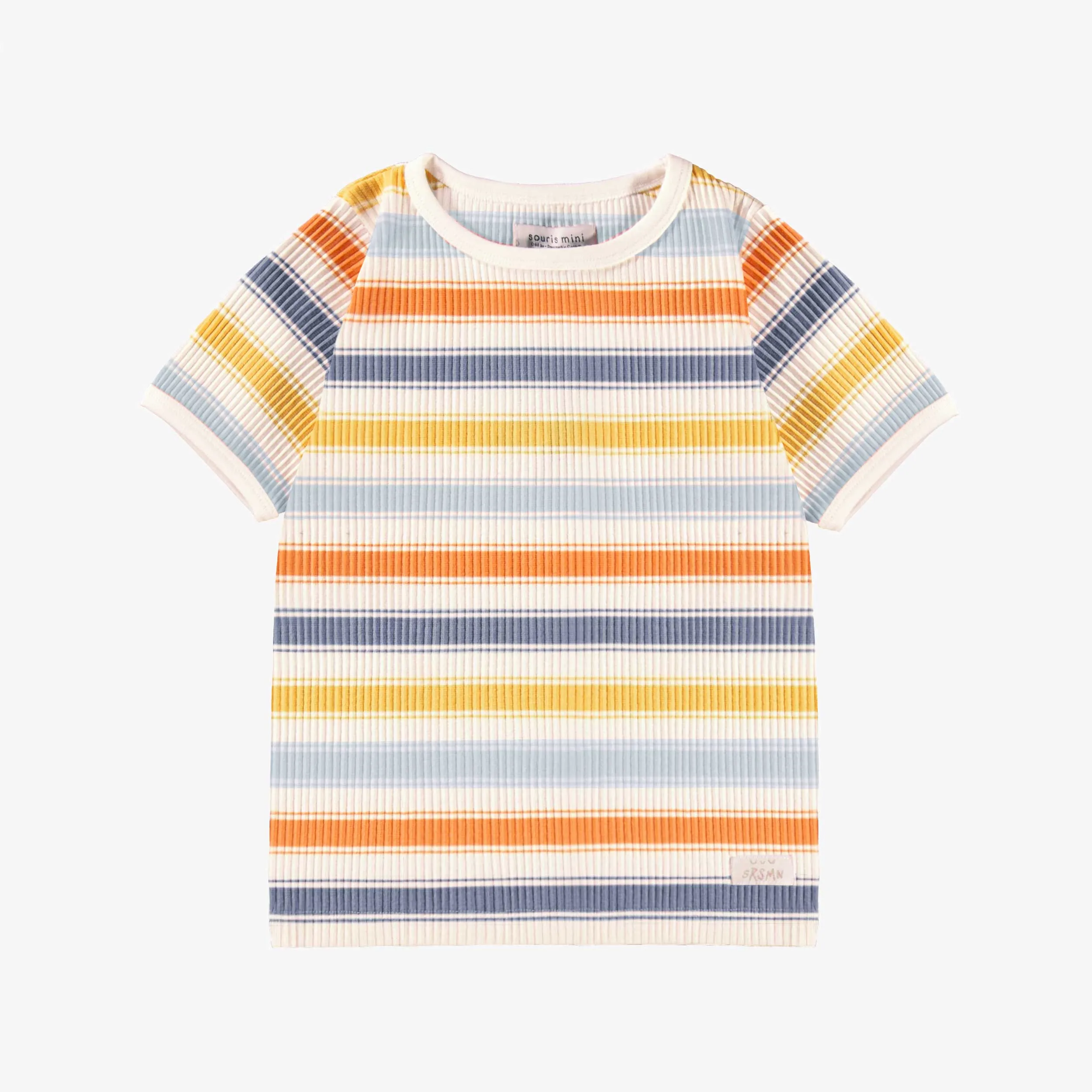 Pyjama deux pièces crème en tricot côtelé à rayures, enfant || Cream rib-knit two-piece pajamas with stripes, child