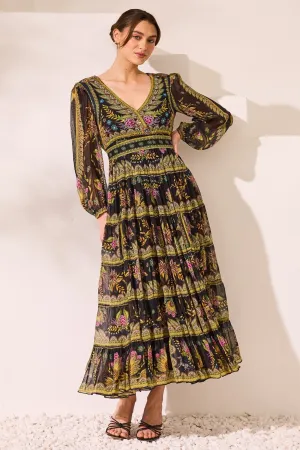 Queen Of Savannah Vn Shirred Maxi Dress