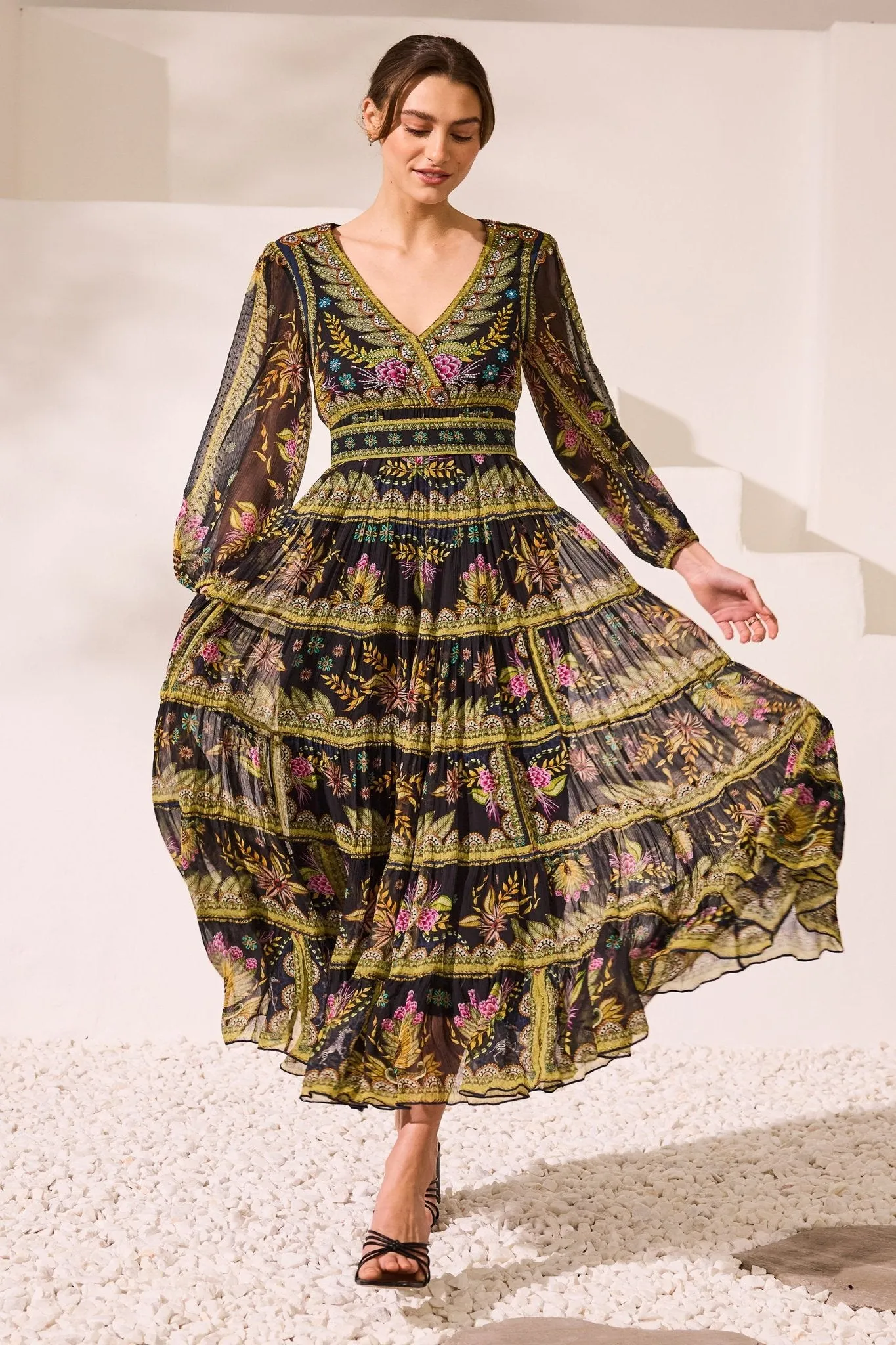 Queen Of Savannah Vn Shirred Maxi Dress