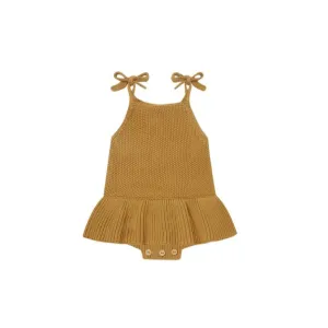 Quincy Mae Knit Ruffle Romper - Ocre