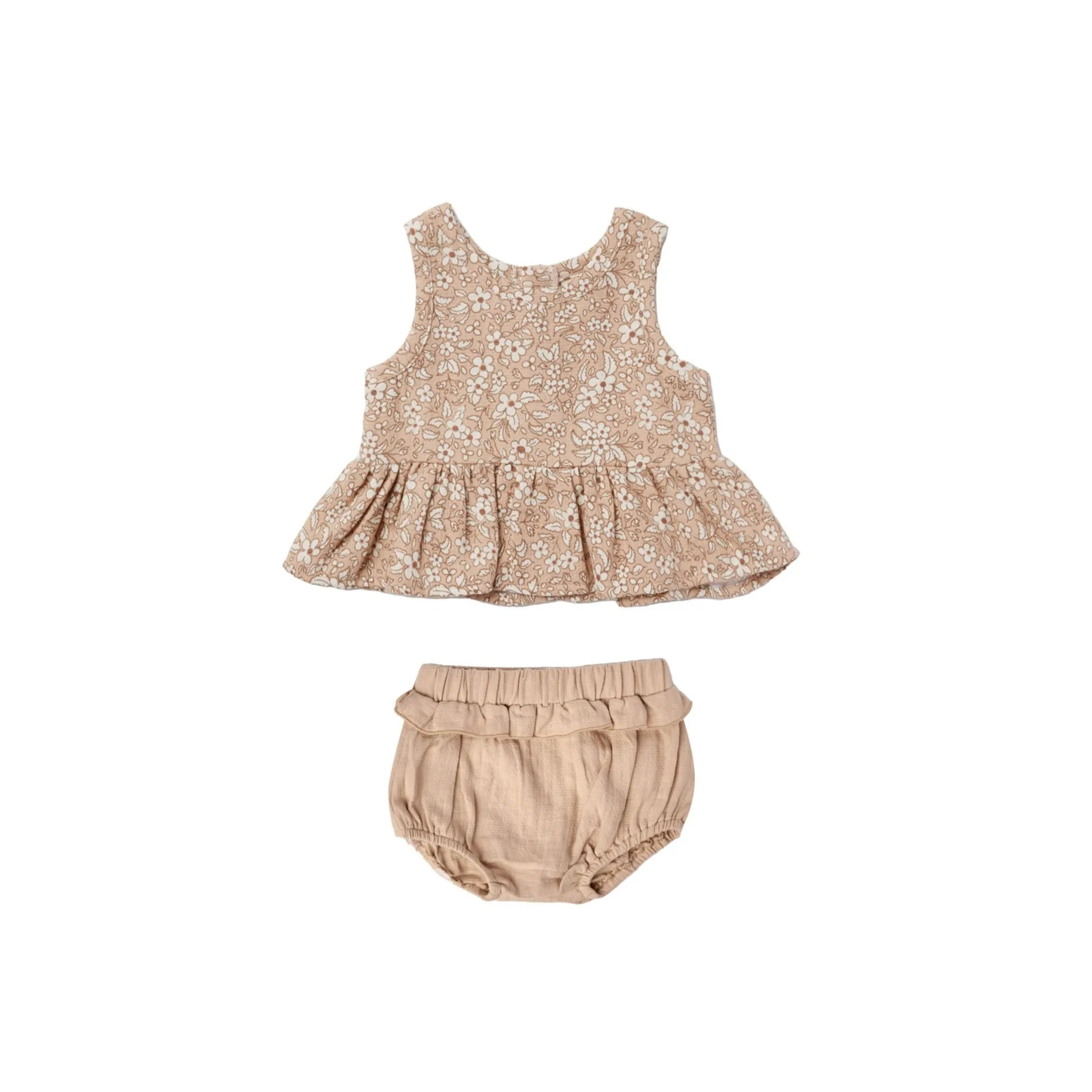 Quincy Mae Sleeveless Peplum Set - Apricot Floral