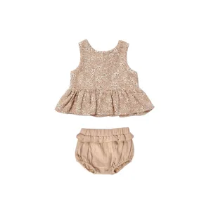 Quincy Mae Sleeveless Peplum Set - Apricot Floral