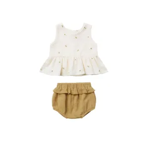 Quincy Mae Sleeveless Peplum Set - Ivory Gold