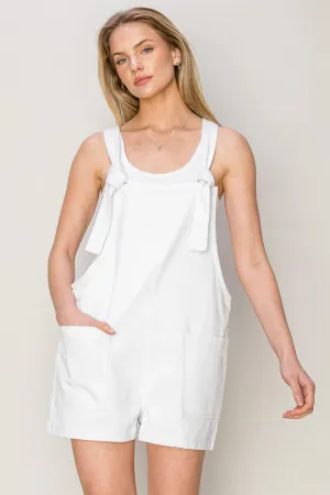 Quinn Washed Cotton Twill Overall Shorts In White