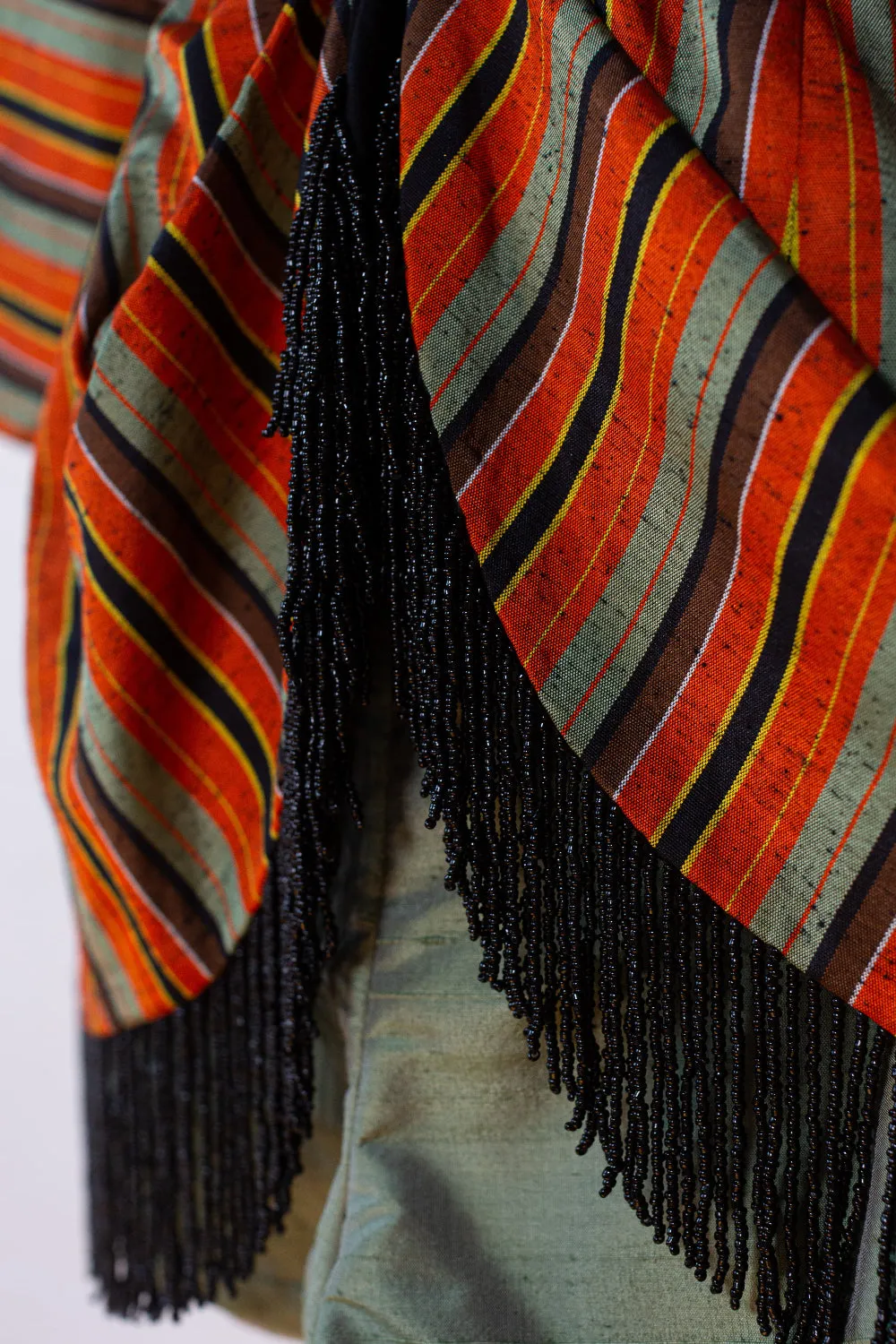 "Autumn Stripe" Reimagined Vintage Kimono - Kimono Zulu Artist Collaboration with Judy Masliyah