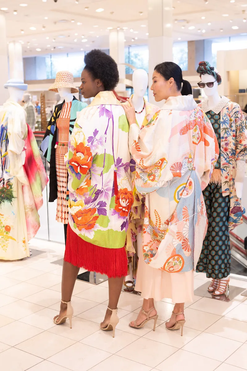 "Boudoir Doll Cocoon Coat Dress" Reimagined Vintage Kimono - Kimono Zulu Artist Collaboration with Judy Masliyah