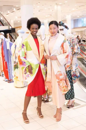 "Boudoir Doll Cocoon Coat Dress" Reimagined Vintage Kimono - Kimono Zulu Artist Collaboration with Judy Masliyah