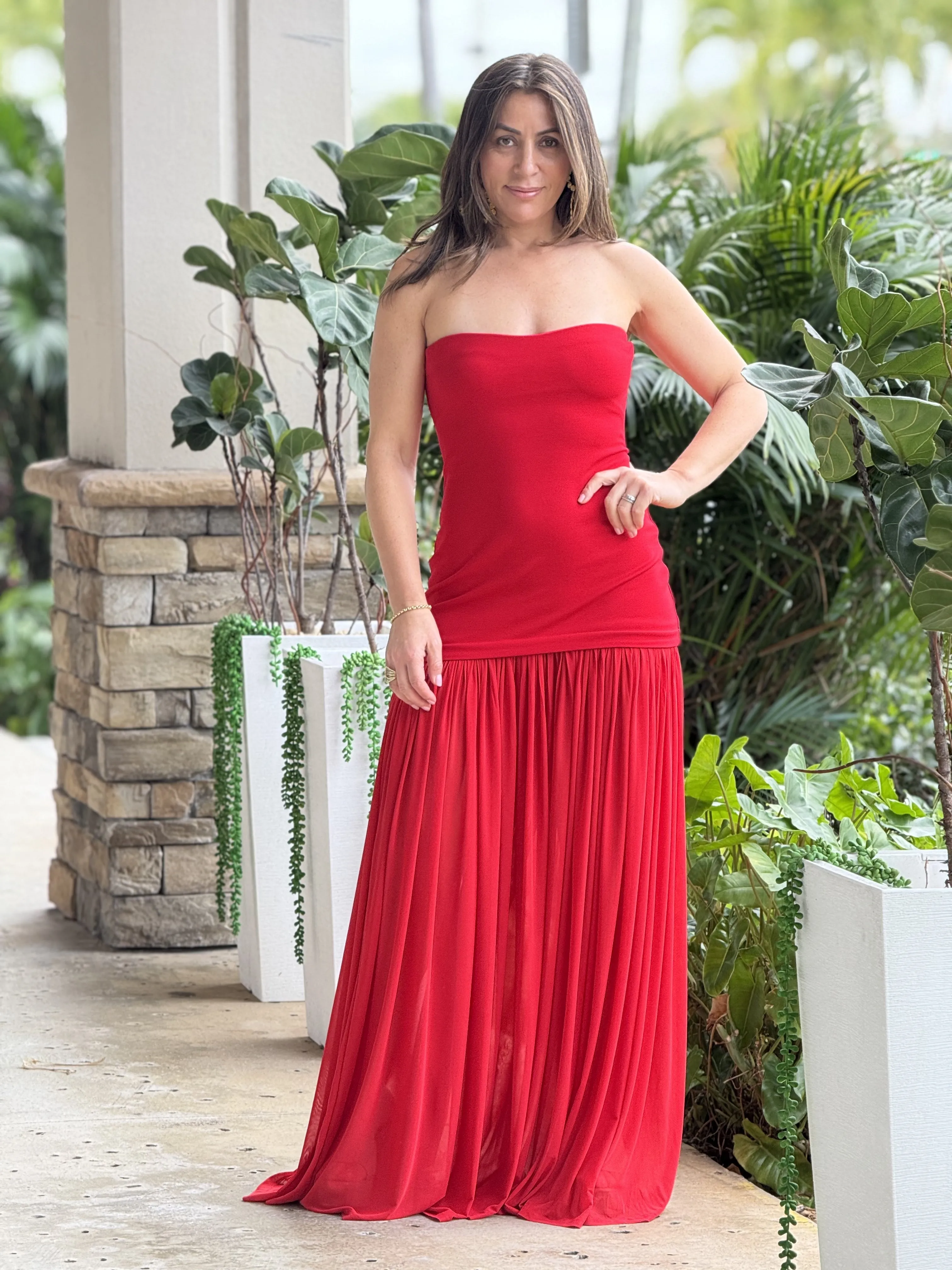 "Candy" Tube Maxi Dress With Shirred Chiffon