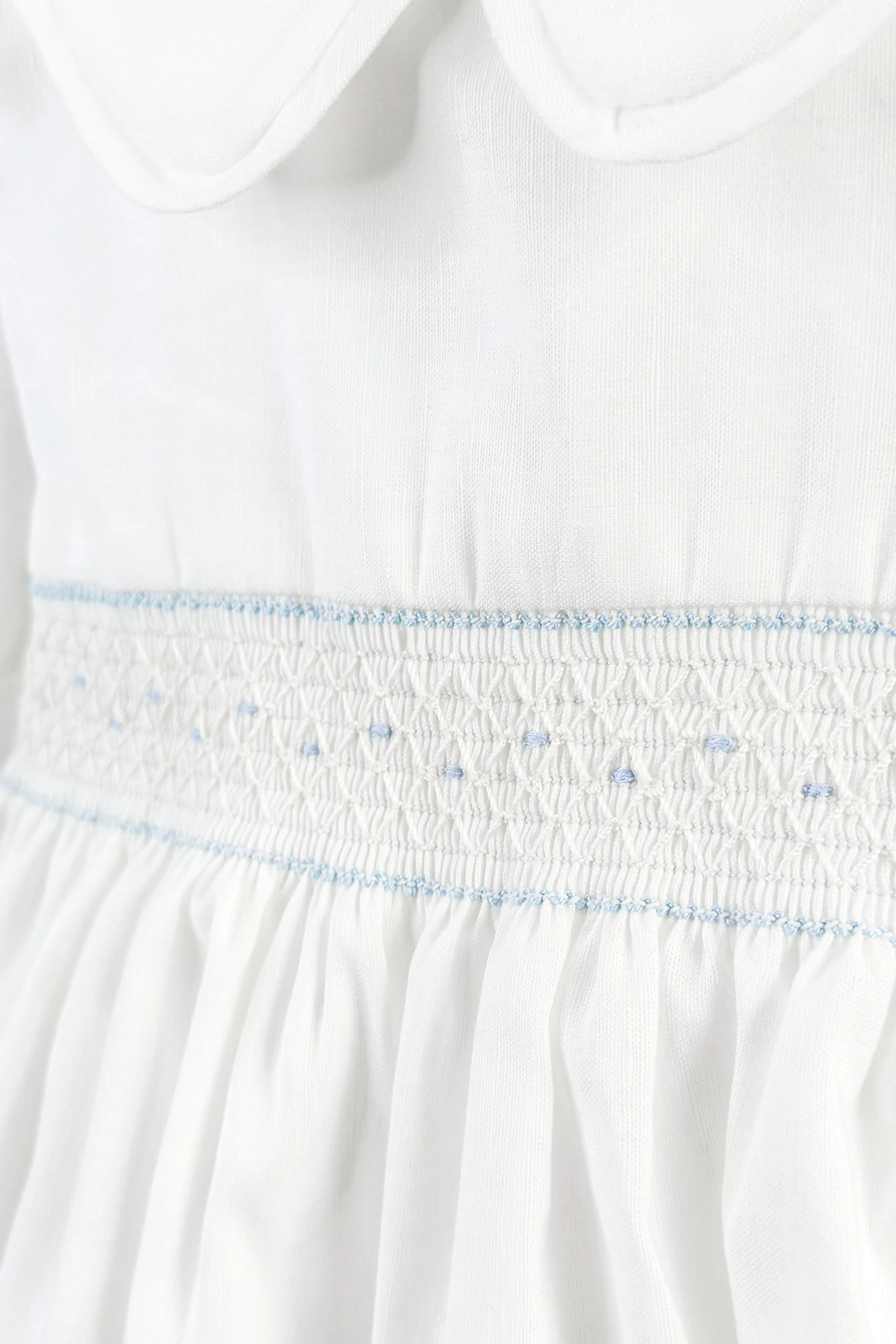 "Elias" White & Blue Smocked Romper