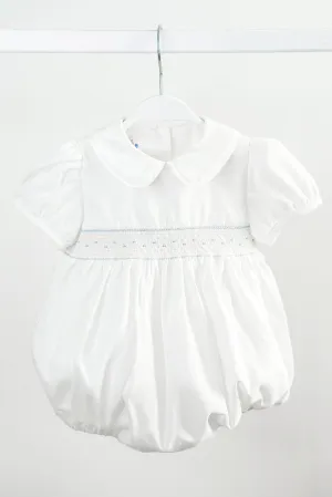 "Elias" White & Blue Smocked Romper