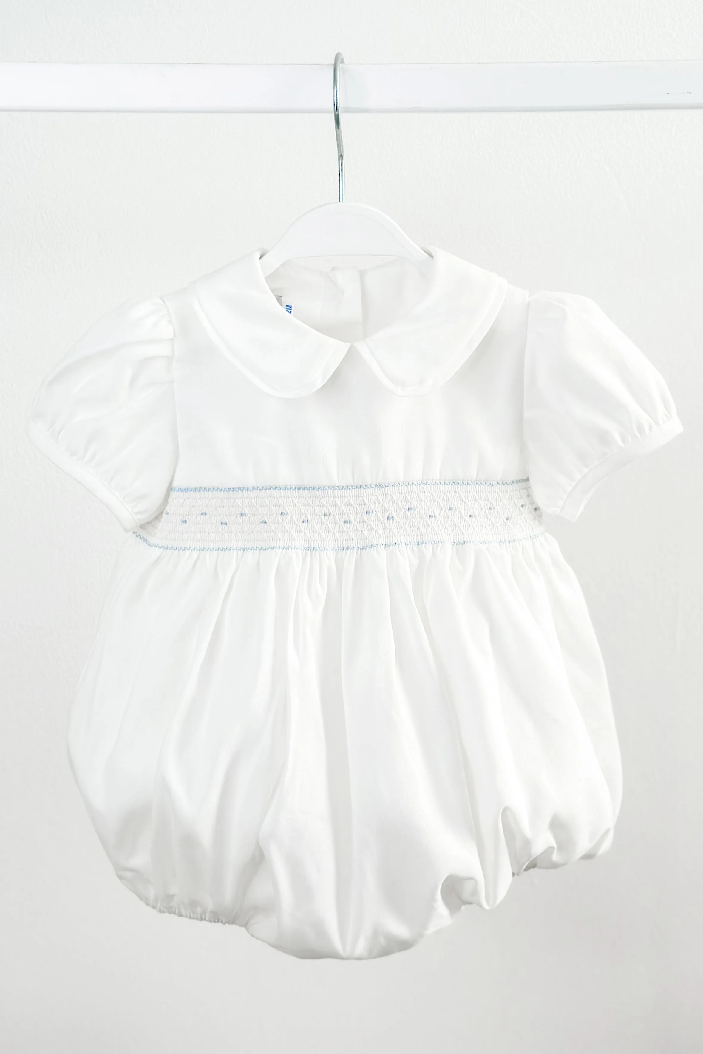 "Elias" White & Blue Smocked Romper