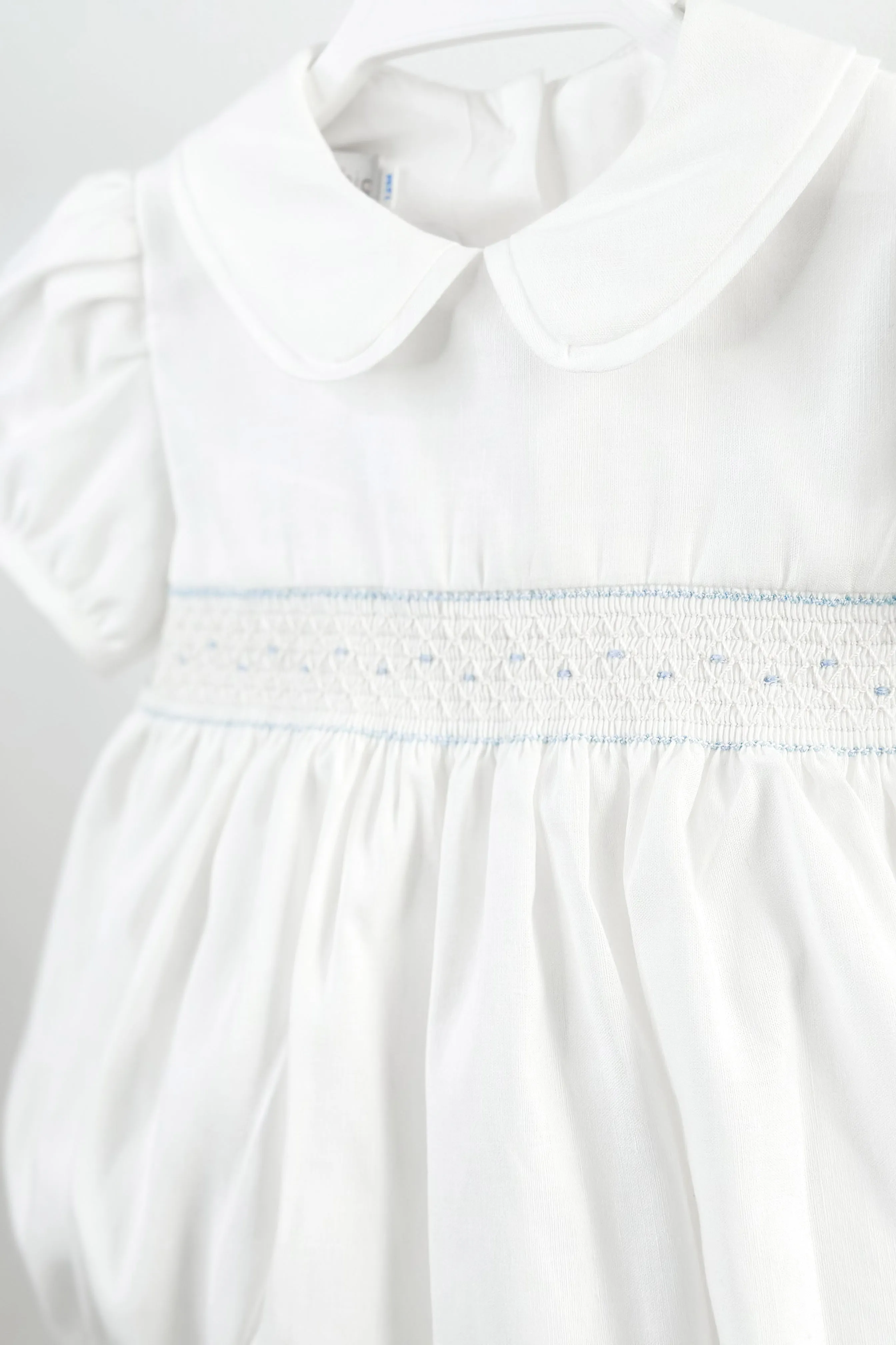 "Elias" White & Blue Smocked Romper