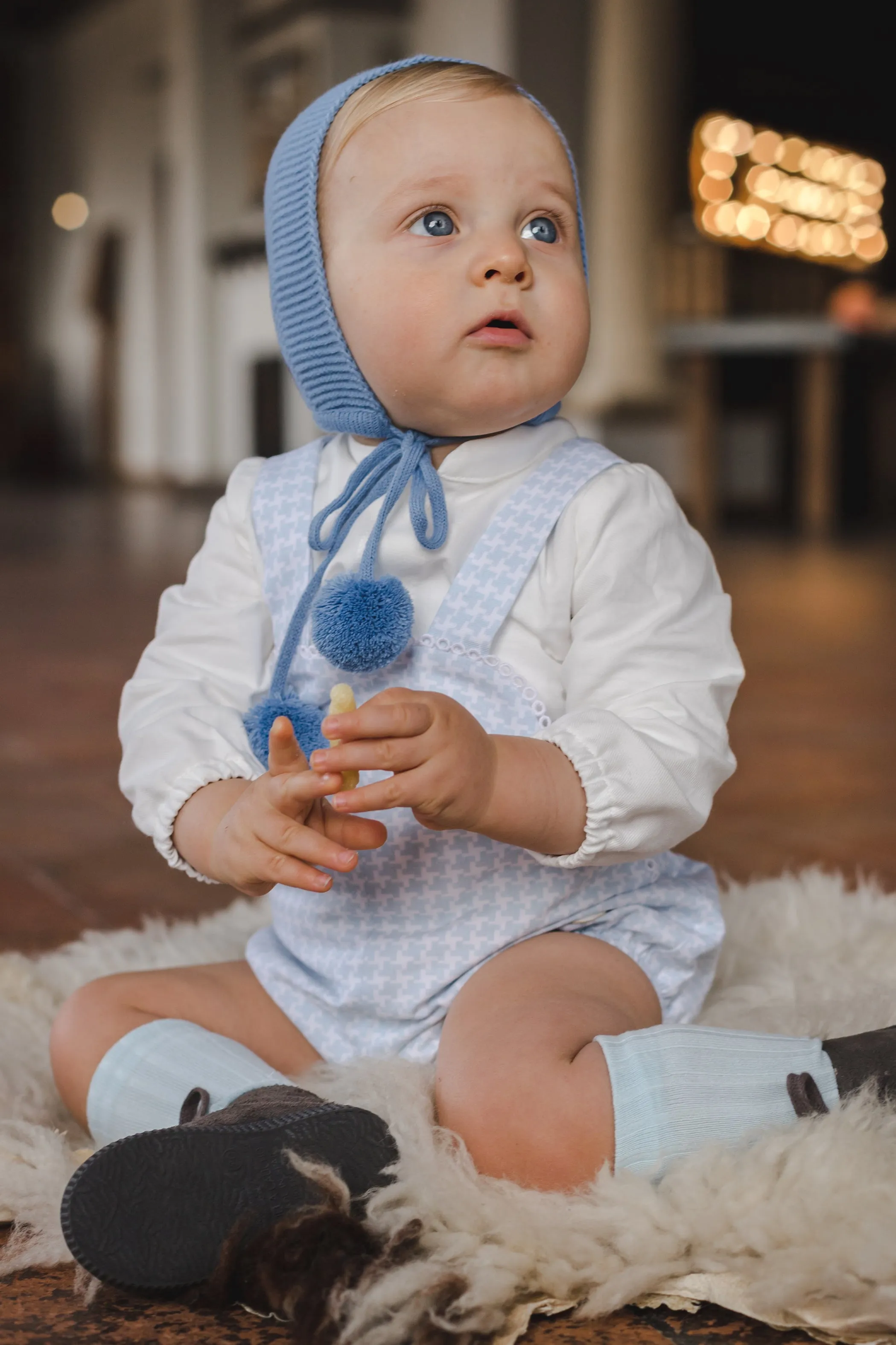 "Franco" Blue Houndstooth Dungaree Romper Set
