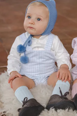 "Franco" Blue Houndstooth Dungaree Romper Set