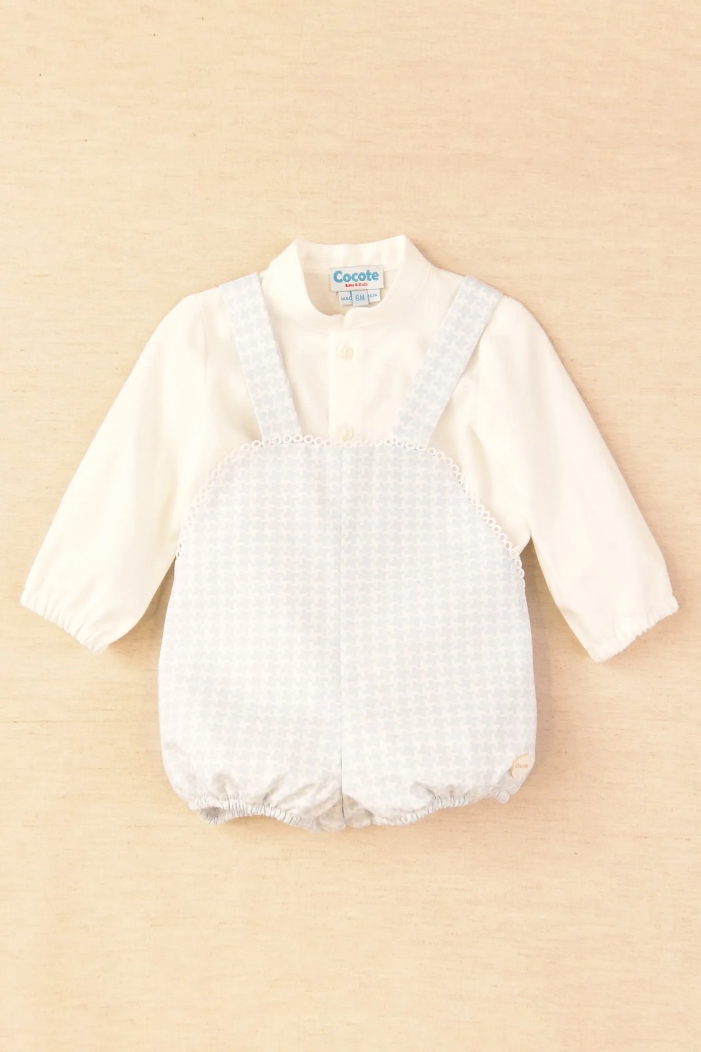 "Franco" Blue Houndstooth Dungaree Romper Set