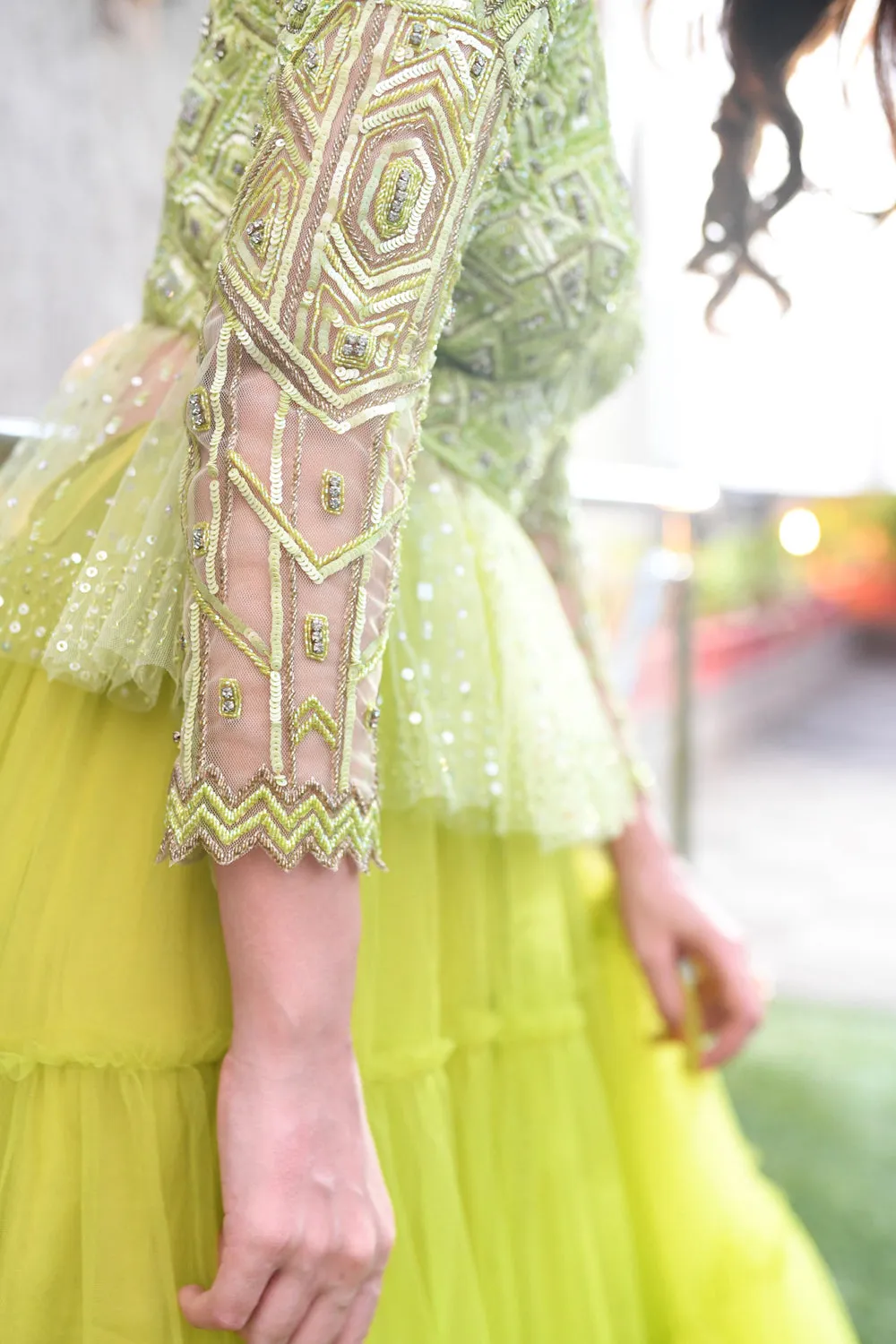 "Jacqueline" Green Peplum Blouse Lehenga Set