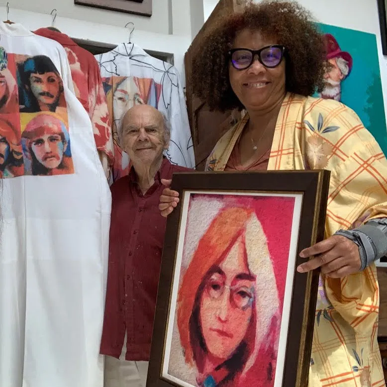 "John Lennon" Reimagined Vintage Kimono - Kimono Zulu Artist Collaboration with David Adickes