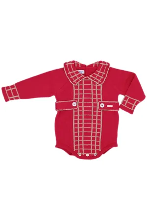 "Joss" Red & Camel Check Knit Romper