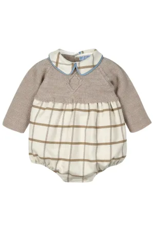 "Max" Hazelnut Half Knit Check Romper