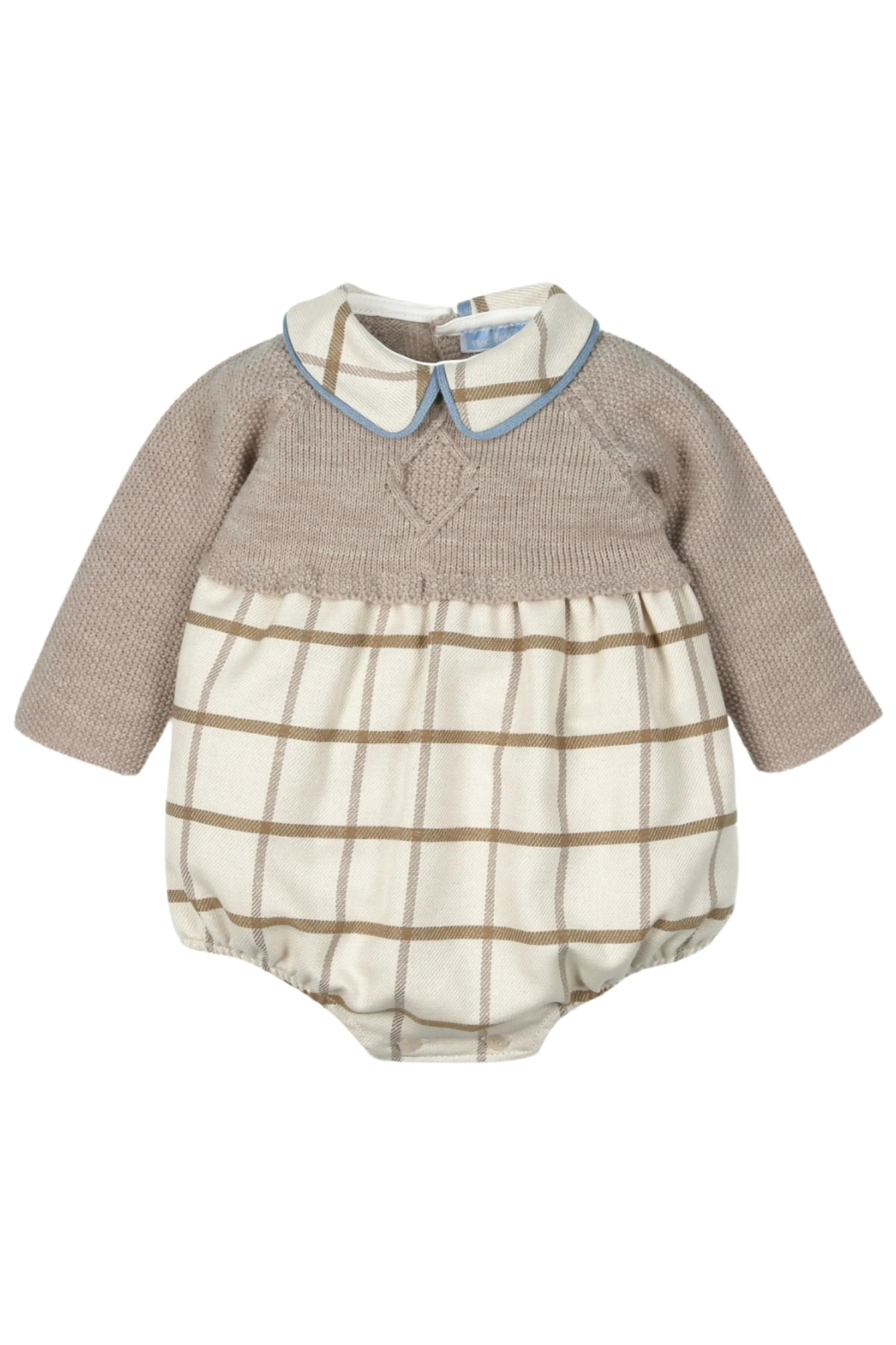 "Max" Hazelnut Half Knit Check Romper