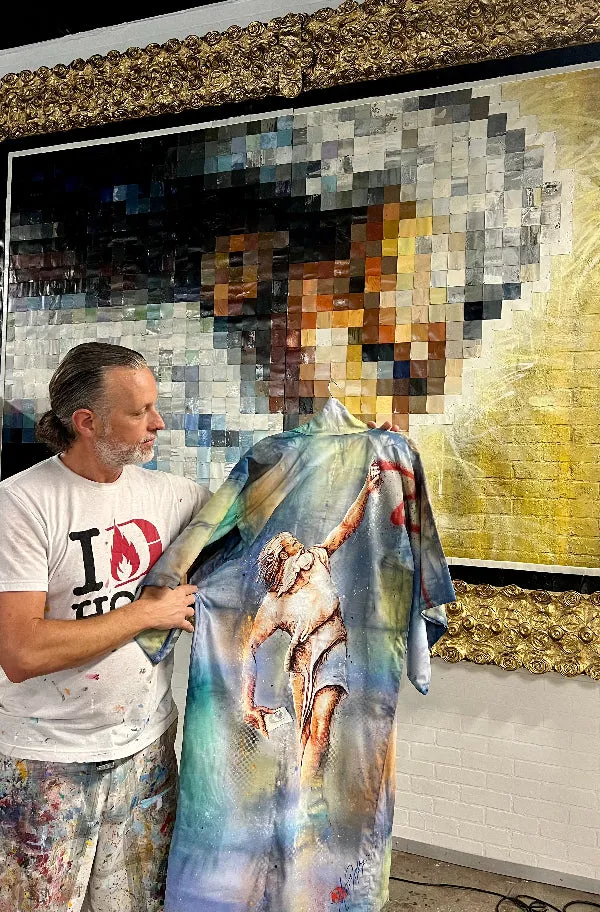 "Préservons la Création" WITH BONUS ART - Reimagined Vintage Kimono - Kimono Zulu Artist Collaboration with Mr.D 1987
