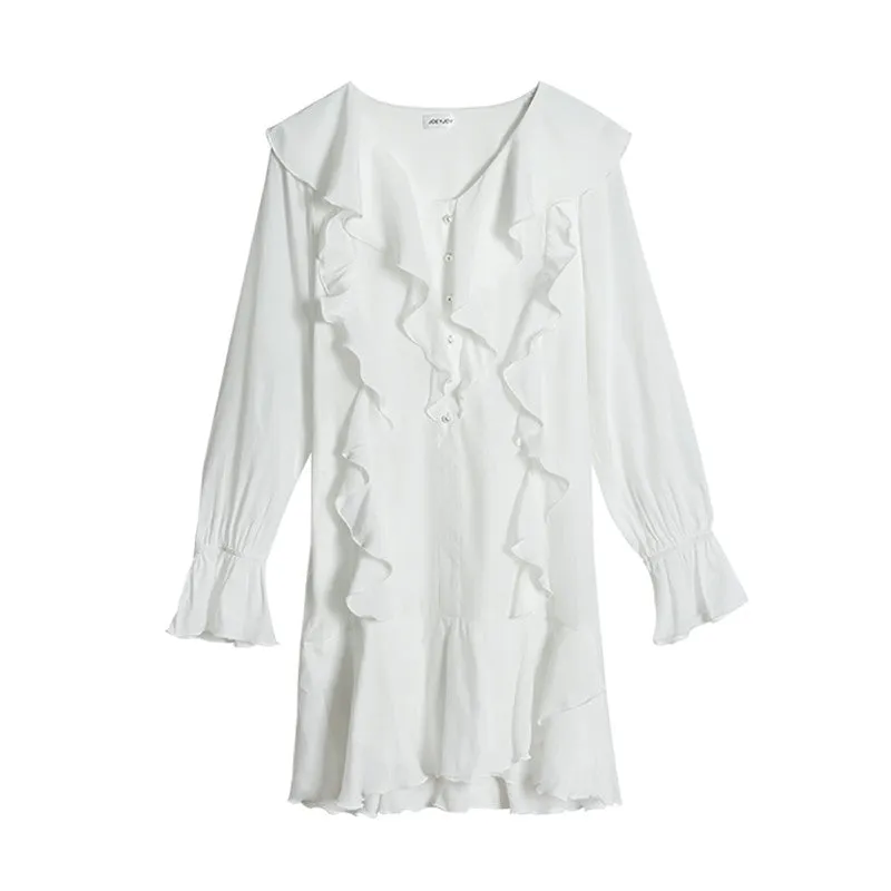 "RUFFLED DOLL COLLAR WHITE" DRESS N092308
