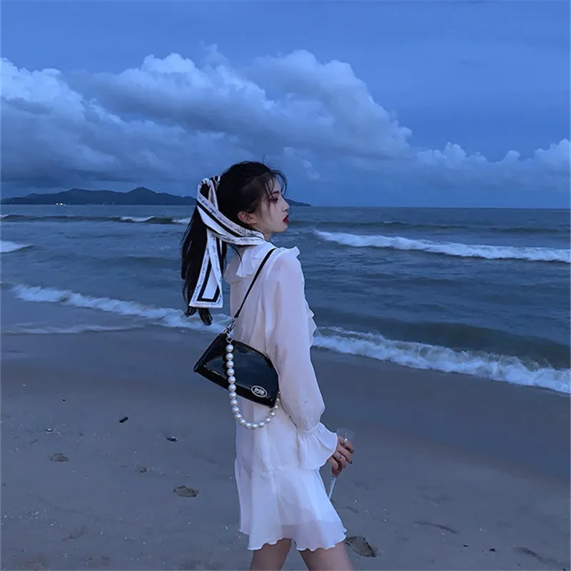 "RUFFLED DOLL COLLAR WHITE" DRESS N092308