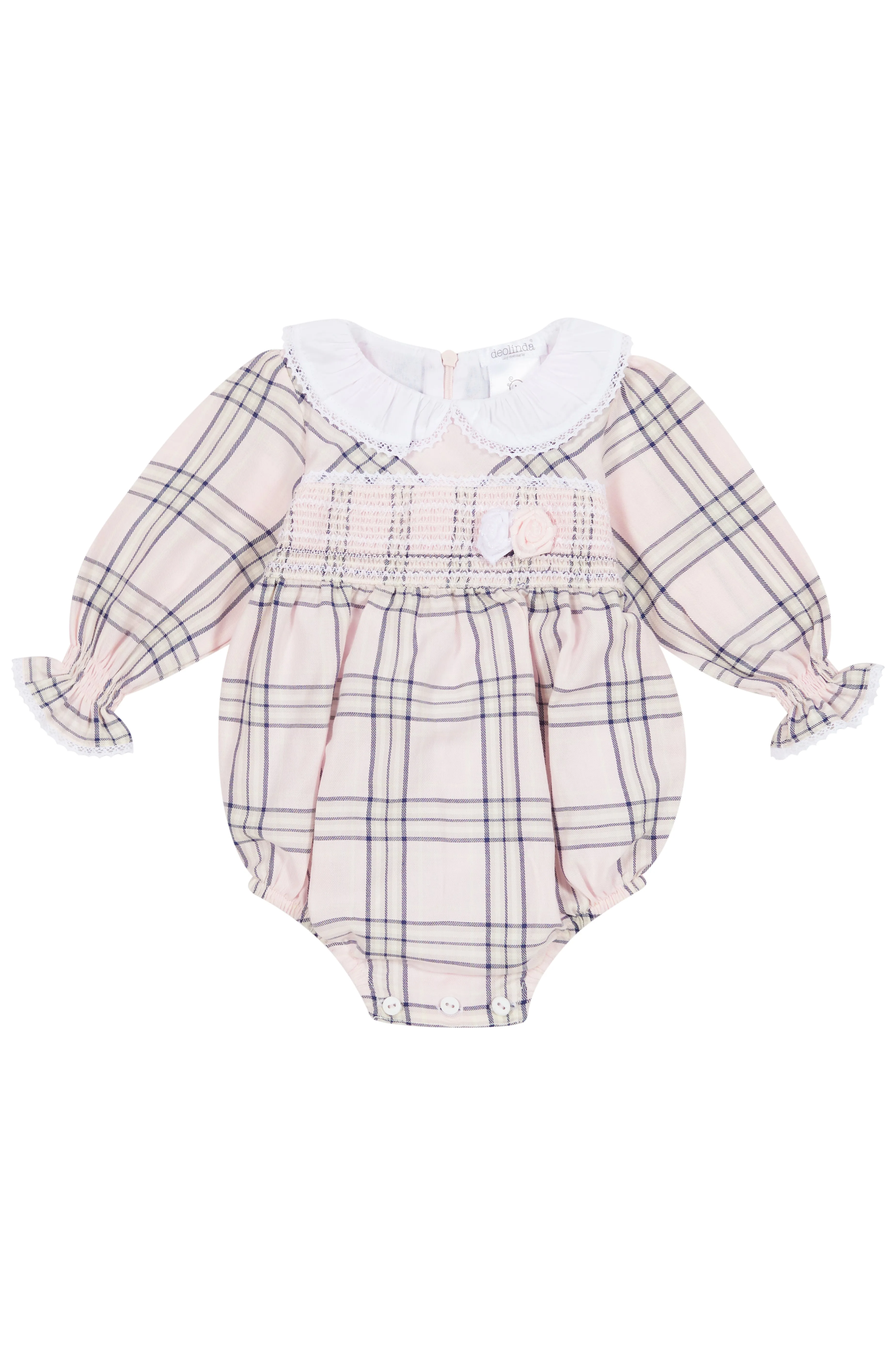 "Sariah" Pale Pink Tartan Smocked Shortie