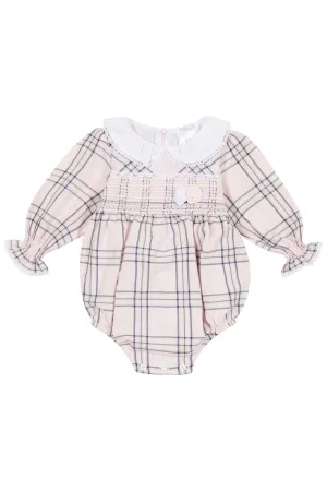 "Sariah" Pale Pink Tartan Smocked Shortie
