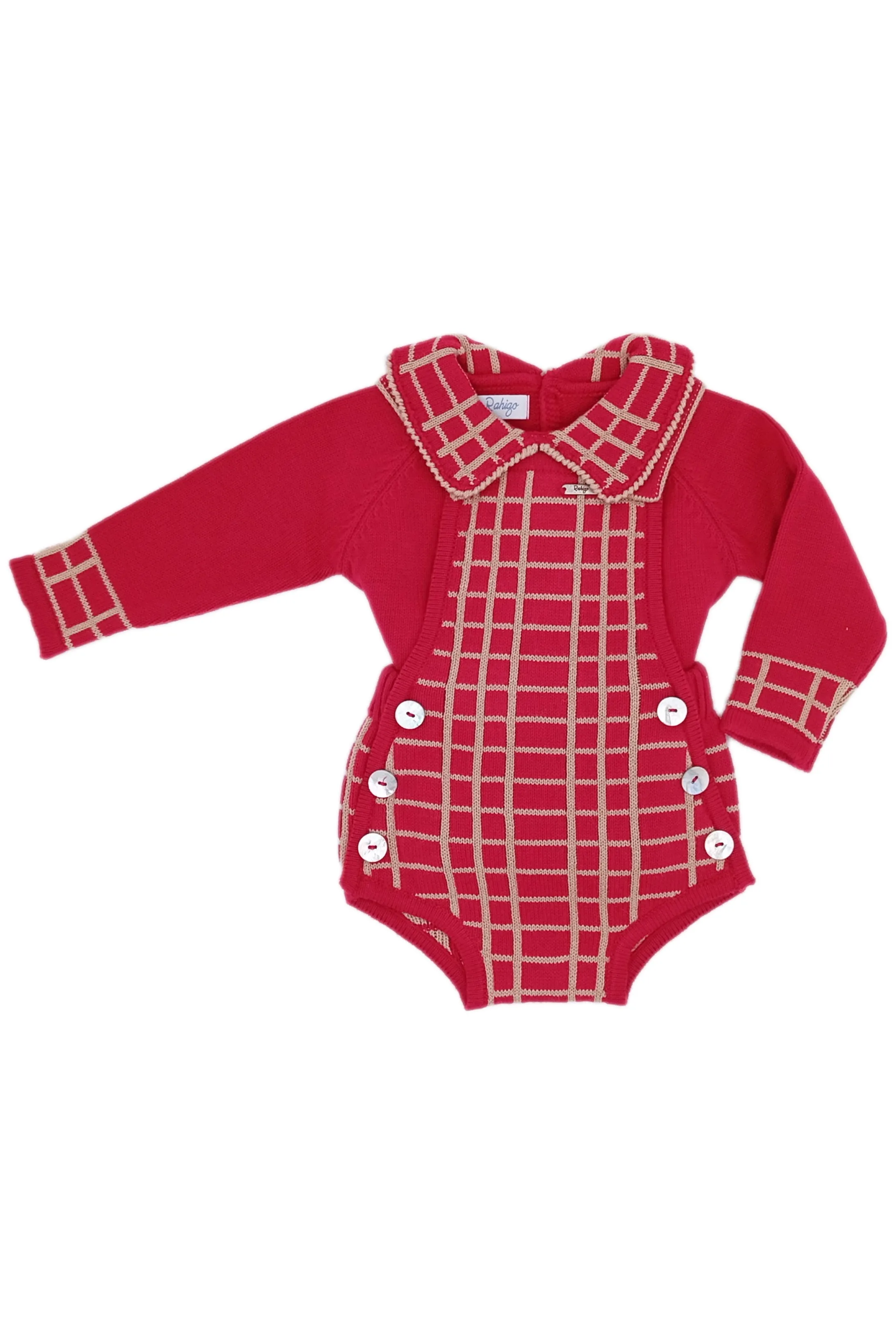 "Vinnie" Red & Camel Check Knit Dungaree Romper Set