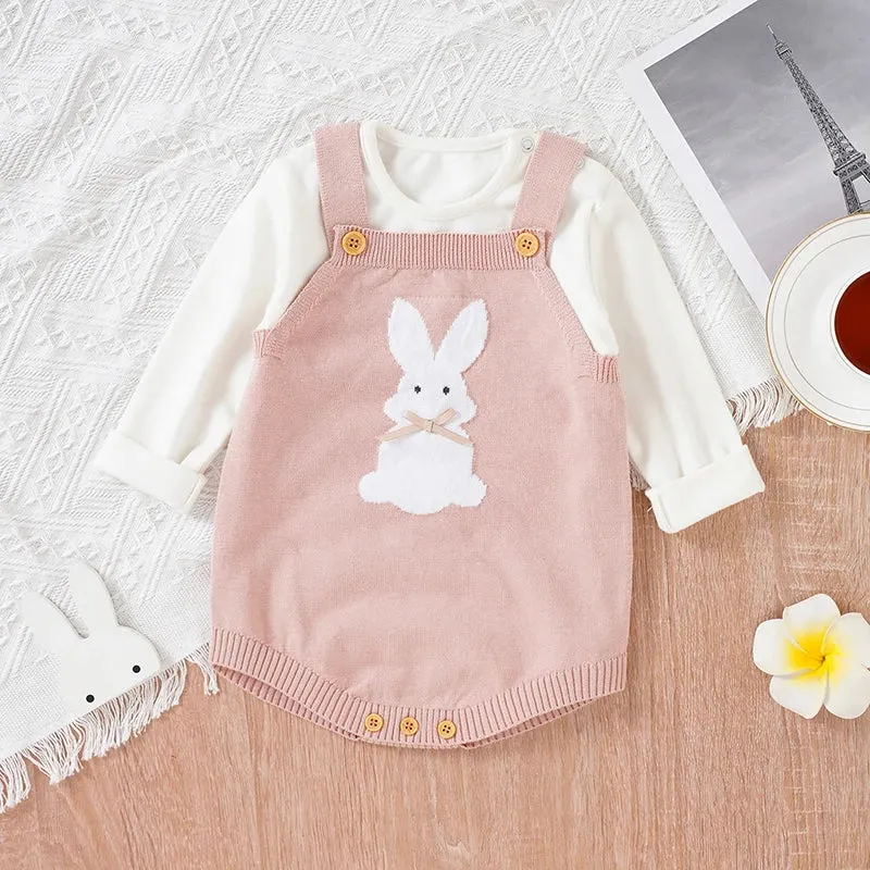 Rabbit Knitted Baby Overalls - Pink