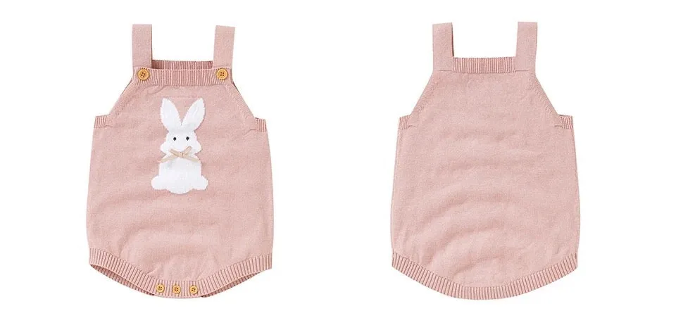 Rabbit Knitted Baby Overalls - Pink