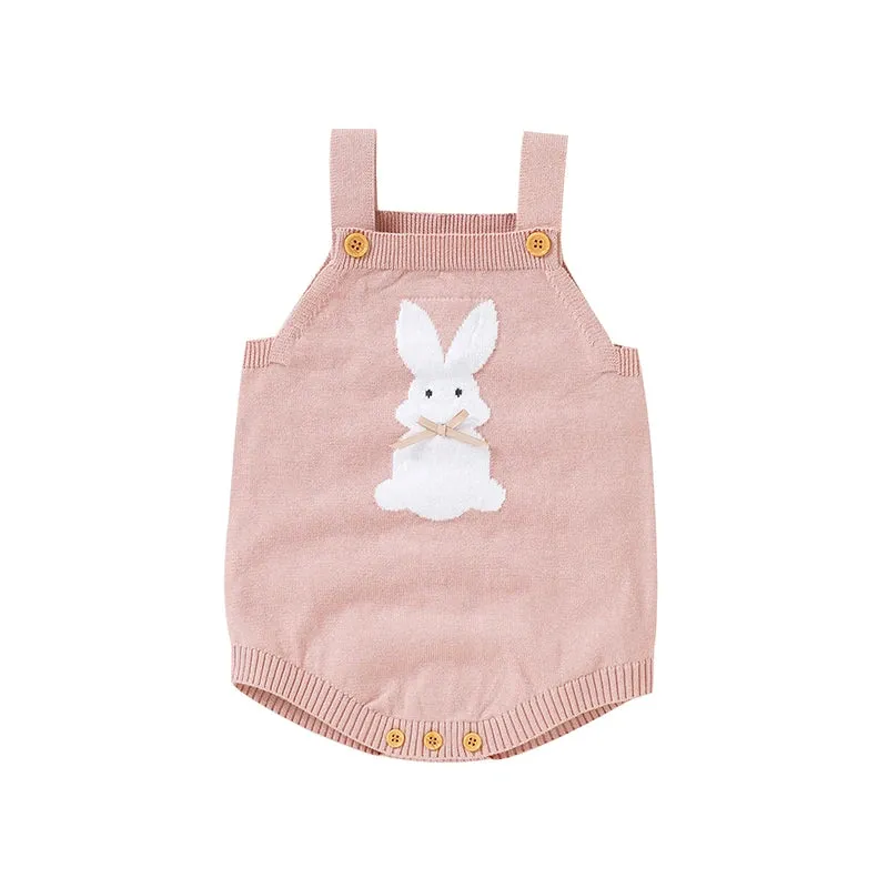 Rabbit Knitted Baby Overalls - Pink