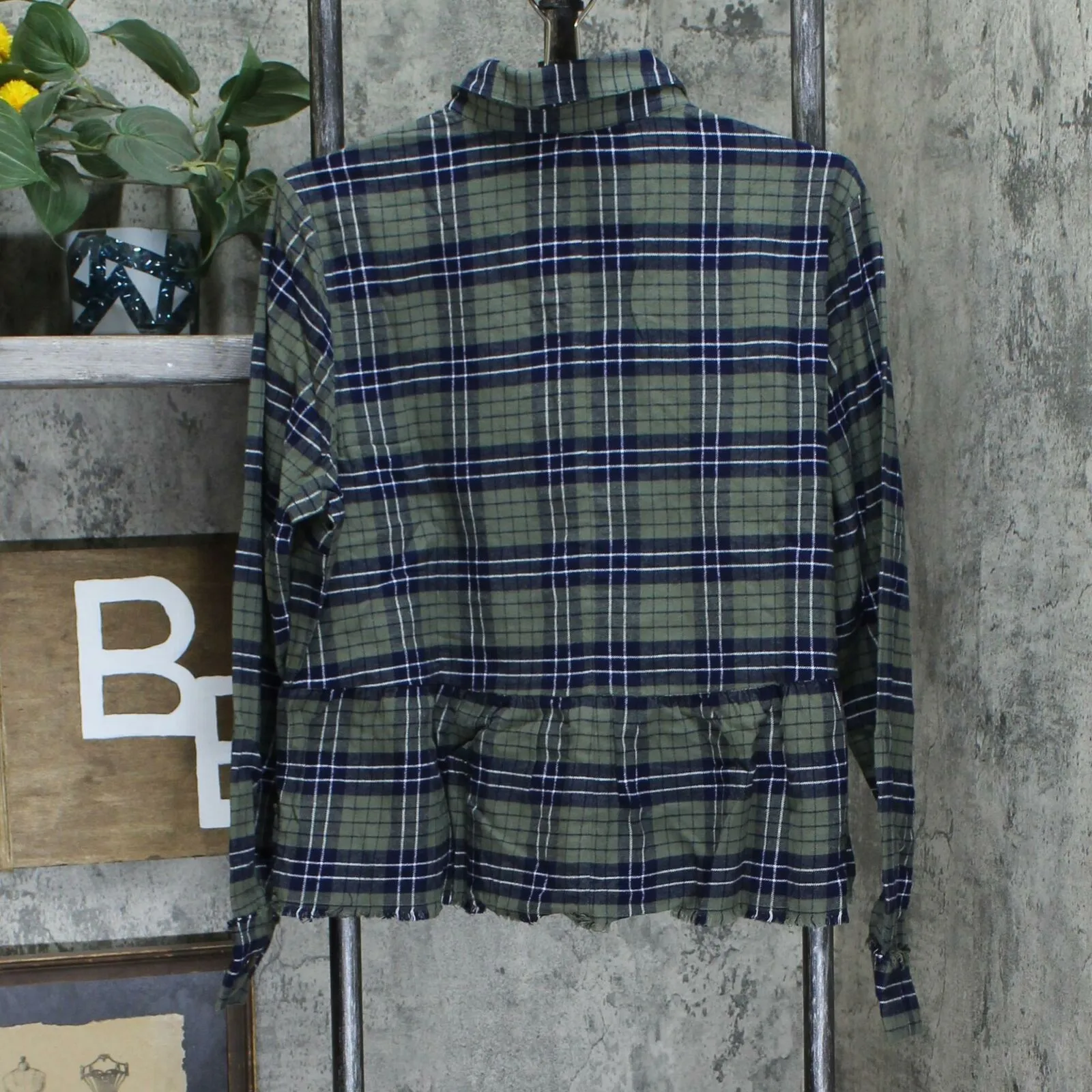 Rachel Hollis Women's Button Front Flannel Peplum Top