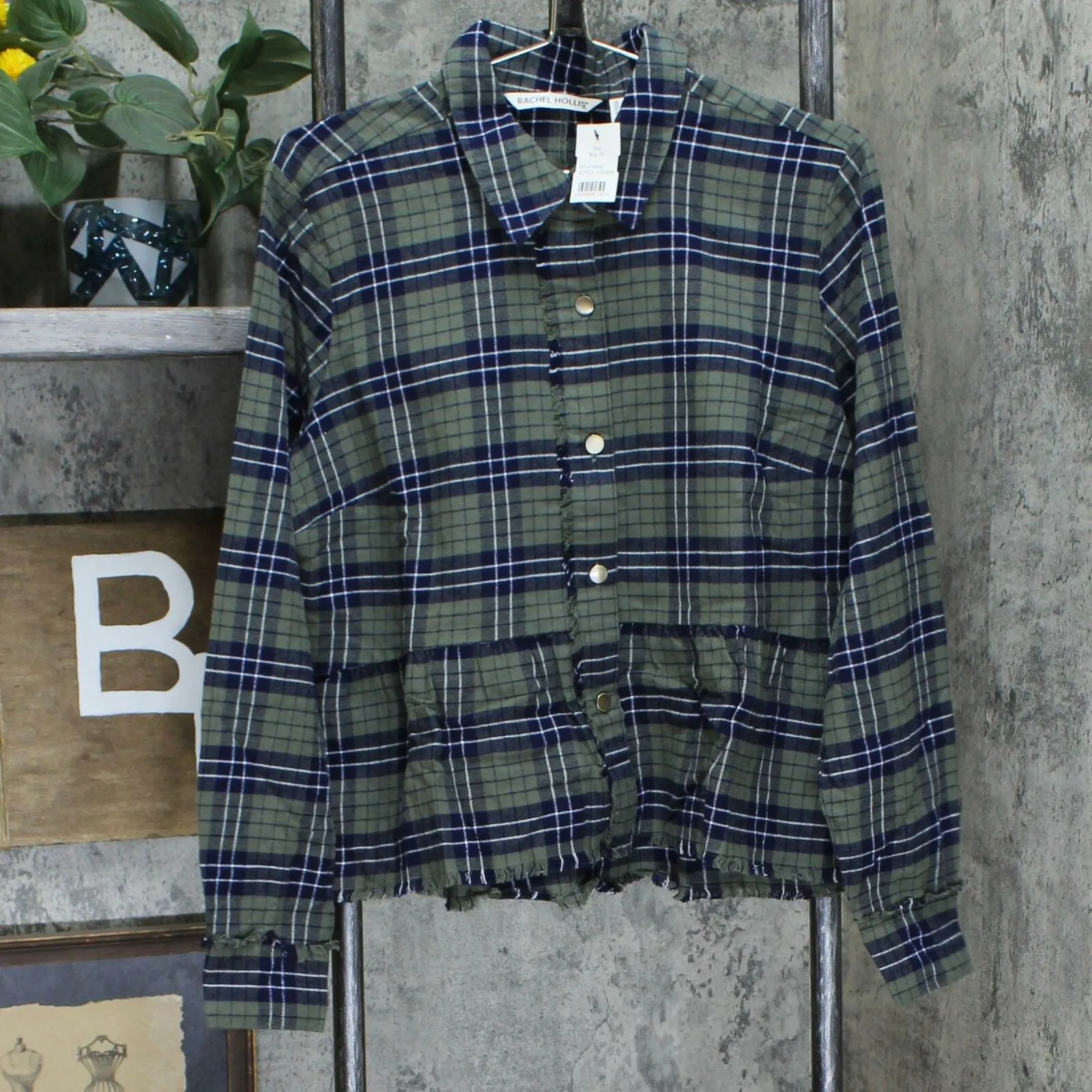 Rachel Hollis Women's Button Front Flannel Peplum Top