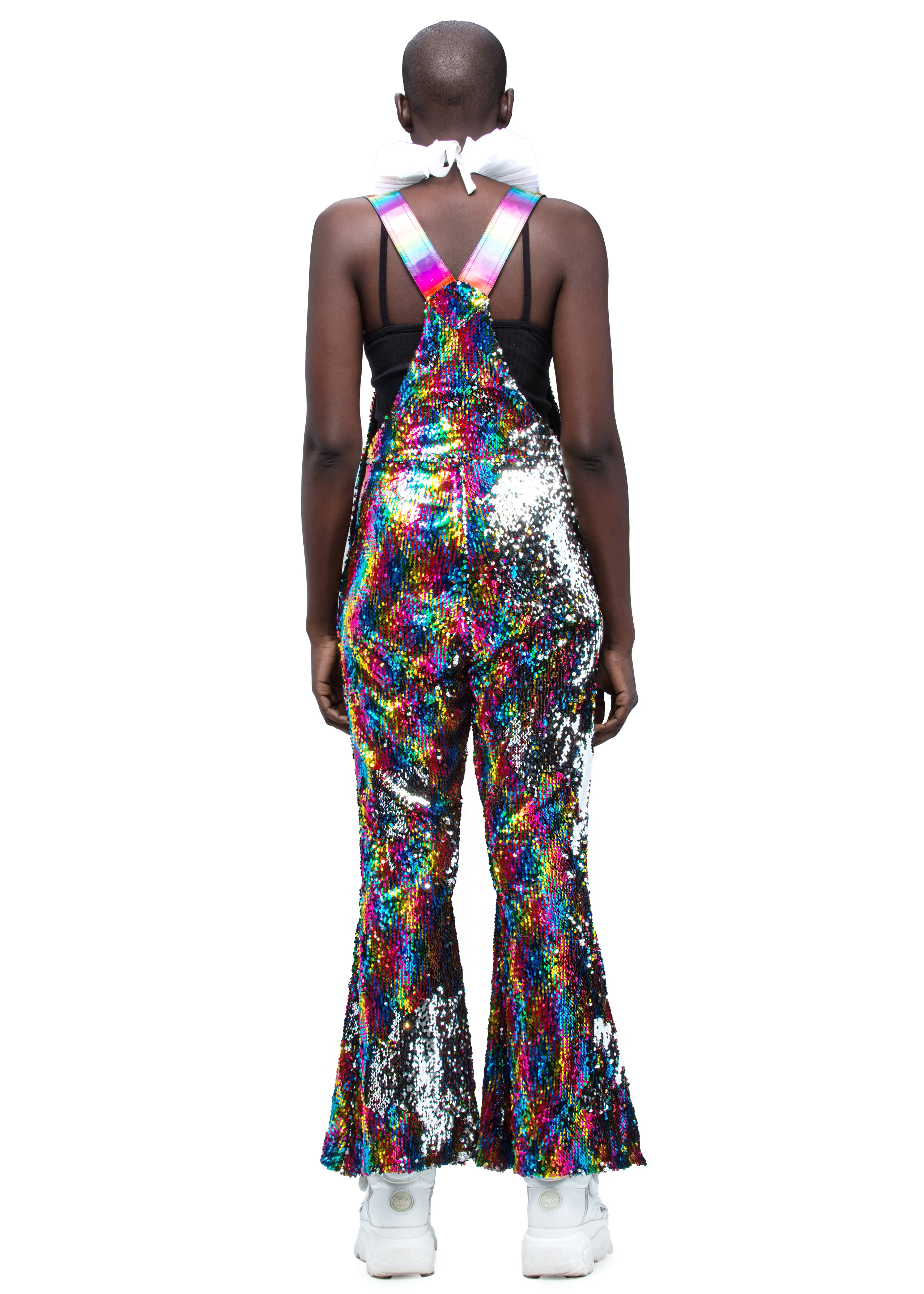 Rainbow Road Flared Sequin Overalls
