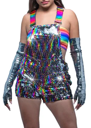 Rainbow Road Short Sequin Overalls